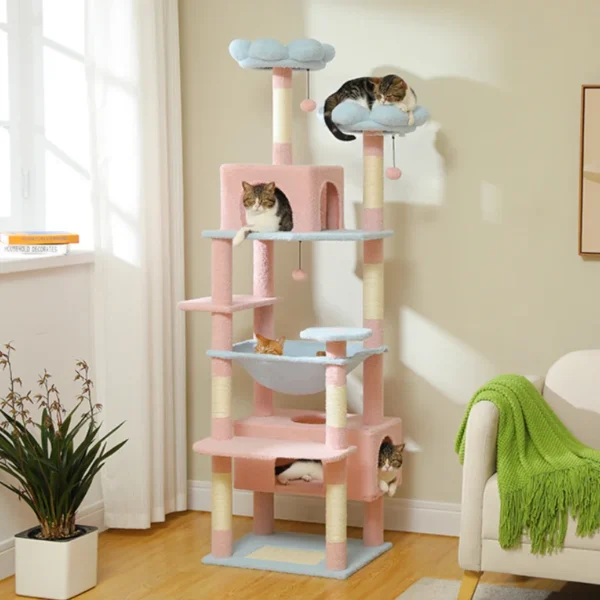 Multi-Level Cat Tree 72.4inch Tower with Condo Hammock Cat Scrapers with Scratching Post