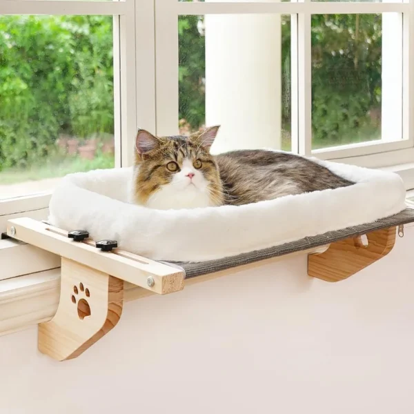 Sturdy Hammock Window Seat with Cushion Bed Cover, Wood & Metal Frame for Large Cats