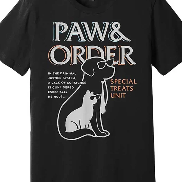 1pc Paw And Order Special Training Dog And Cat T-Shirt for Men, 100% Cotton Fabric, Crew Neck, Short Sleeve