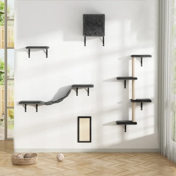 5 Pcs Wall Mounted Cat Climber Set Floating Cat Shelves and Perches Cat Activity Tree with Scratching Posts